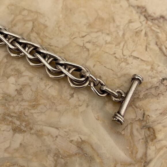 Heavy Solid 925 Sterling Silver Chunky Toggle Bracelet - Picture 8 of 11